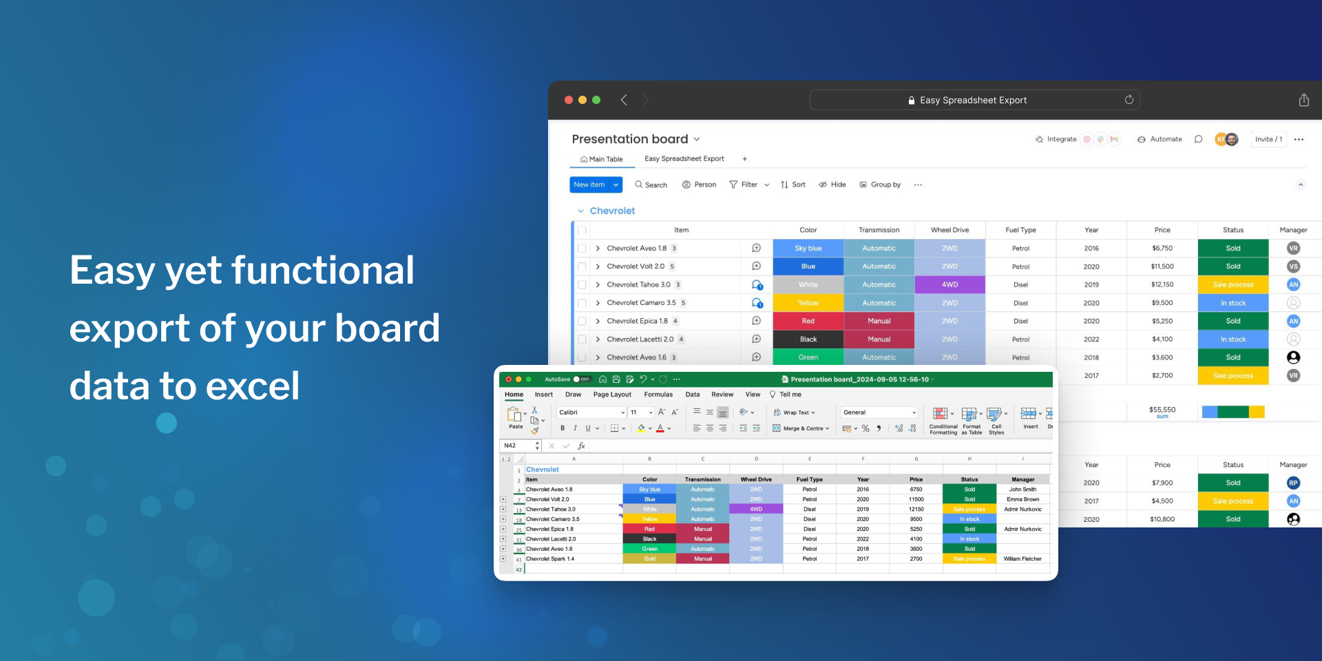 monday.com data export to Excel and CSV