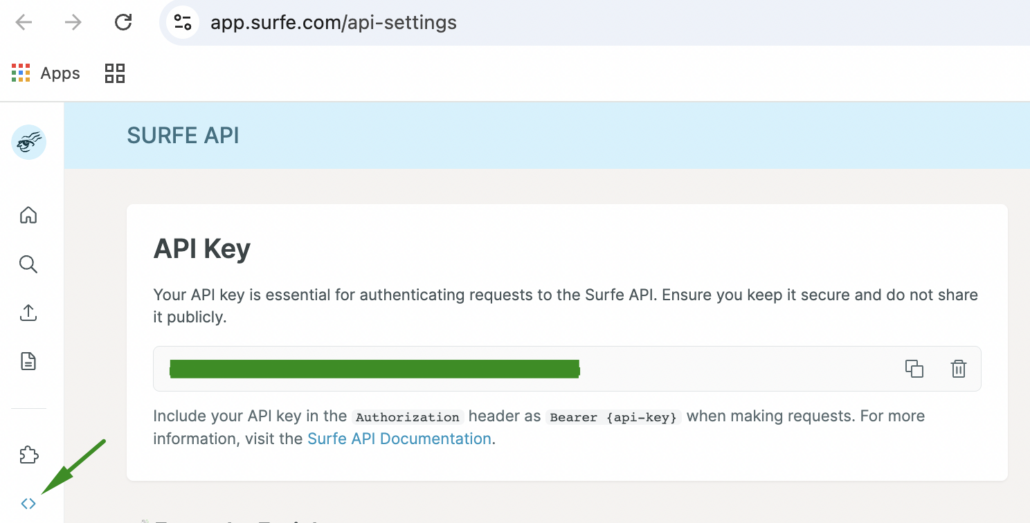 locating surfe api key